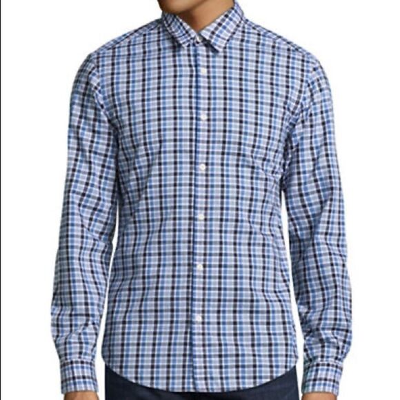 Boss Green C-Bustai Regular-Fit Check Long Sleeve Shirt-NAVY-Medium - Picture 1 of 4